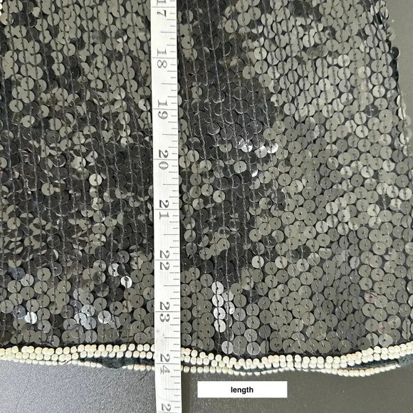 Vintage Sarin Sequin Top Womens S / M Beaded Black Silver Floral Silk 80s Blouse - Picture 14 of 15